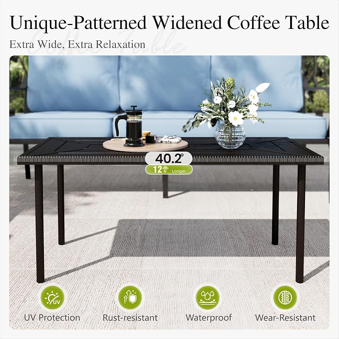 Sophia & William Patio Conversation Set for 7, 3-Seater Sofa, 2 Fixed Chairs, 2 Swivel Chairs and a Coffee Table, Metal Outdoor Furniture with 5.75" Extra Thick Cushions, Blue
