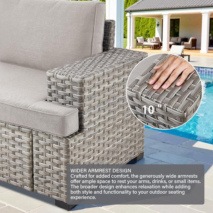 13 Piece Patio Furniture Set with 43" Propane Fire Pit Table, 10-Seater Modular Wicker Sectional Sofa with Swivel Rocker Patio Chairs for Deck Backyard or Outdoor Gatherings