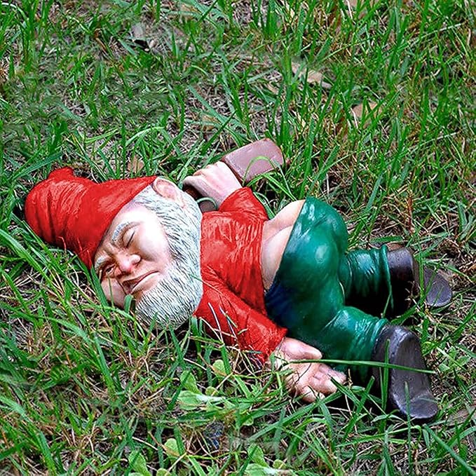 Funny Drunk Dwarf Garden Gnome Statues Decoration, Creative Statue Resin Sculpture Novelty Gift for Outdoor Indoor Patio Yard Lawn Porch Ornament Decor