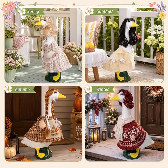 4Pcs Porch Goose Wigs Set Porch Goose Outfits Accessories for Outdoor Statue Accessories Garden Patio Yard Goosey Decoration (4pcs Set with False Lashes)
