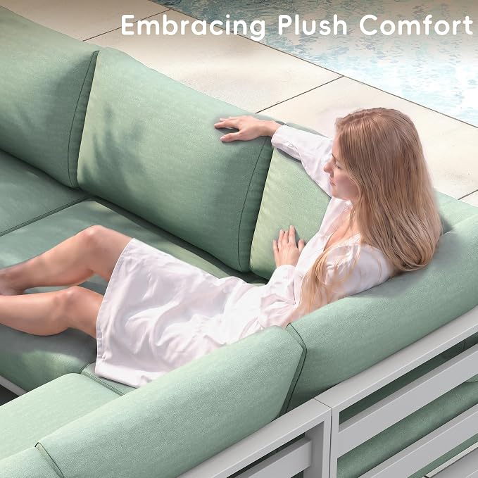 Patio Sectional Sofa Set 8 Seat Outdoor Conversation Set with Cushions, Aluminum Patio Furniture for Backyard Deck Garden Seating