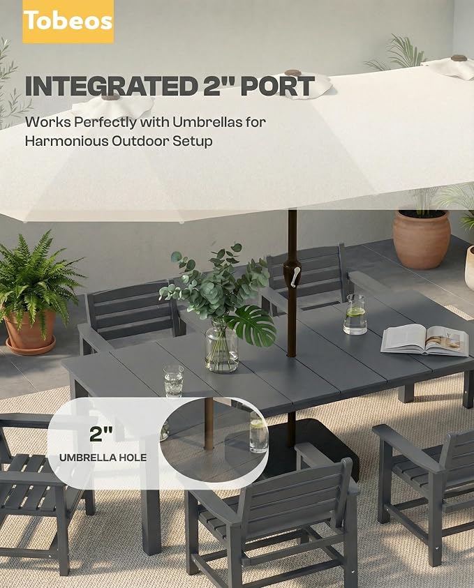 7-Pc Outdoor Dining Set, 10x10FT Cantilever Umbrella for 6,Gray | HDPE table, chairs included, aluminum frame, weather-resistant furniture, perfect for yard, lawn, garden, deck