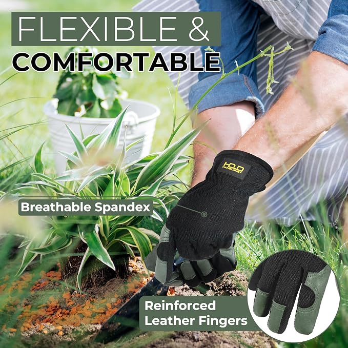HANDLANDY Leather Gardening Gloves, Leather Work Gloves for Men Women | Durable Utility Men Women Garden Yard Working Glove, for Landscaping, Mechanic, Construction, Driving, Farming, Ranching