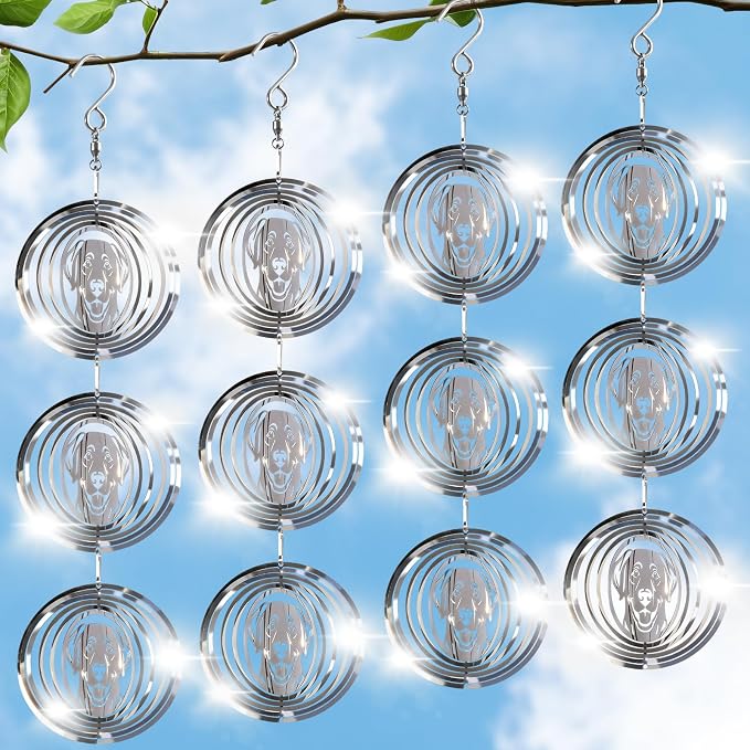 CHONOVO Bird Deterrents for Outside, 12 Discs 4 Set Reflective Dog Wind Spinners, 3D Bird Scare Devices to Keep Woodpecker Pigeon Away, Outdoor Hanging Bird Reflectors for Patio, Roof, Garden, Yard