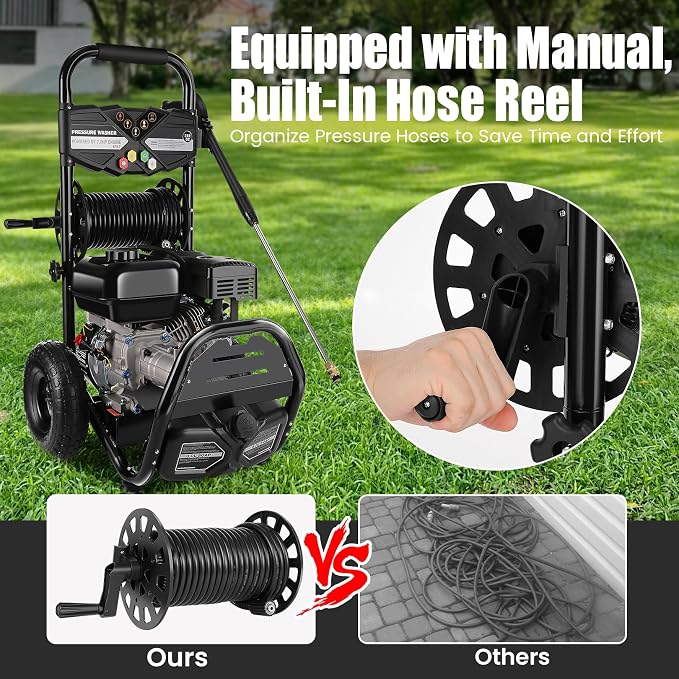 Professional 4200PSI 4GPM 212CC Gas Pressure Washer, 10" Wheels 7.0HP Commercial Gas Power Washer with 3L Foam Bottle 5 Nozzle 33FT Hose for Cleaning for Home Car Yard(EPA/CARB/ETL Compliant), Black