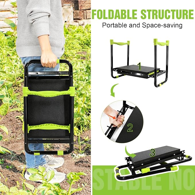10.9in Wide Foldable Garden Kneeler and Seat, Heavy Duty with Thick Pad | Garden kneeler seat for seniors, Thick kneeling pad, Gardening stool, Foldable, Kneel & sit stool, Planting & weeding aid