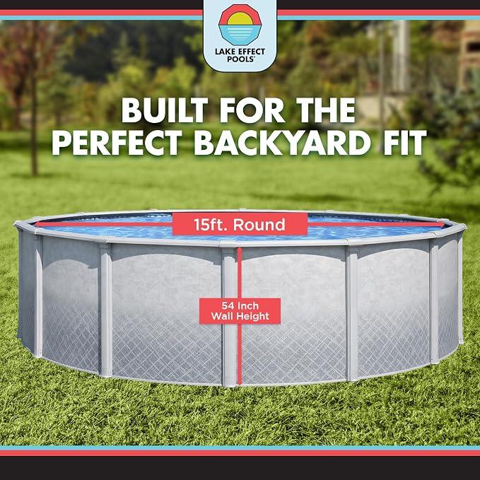 Lake Effect Pools 'Lifestyle' 15 ft Round Above Ground Swimming Pool | 54 Inch Resin Protected Steel Sided Walls | Bundle Includes: 25 Gauge Overlap Liner & Widemouth Skimmer