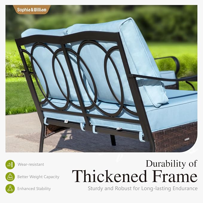 Sophia & William Extra Large Outdoor Patio Sofa Chairs Set 2 PCS Heavy-Duty Porch Furniture with High Back & Deep Seating Area, 5.5" Thicken Cushions for Deck, Lawn, Outside (Blue)