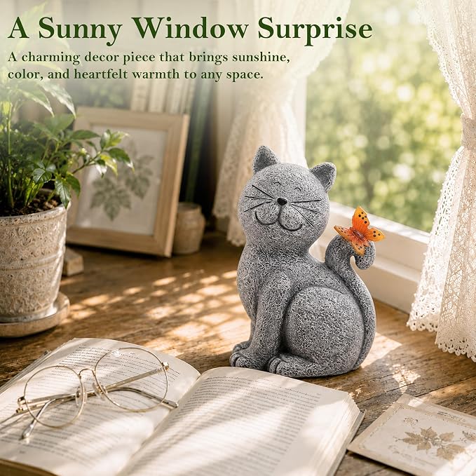 Nacome Cat Outdoor Statues for Garden: Outside Decor with Butterfly Clearance for Yard Art Lawn Ornaments Porch Patio Balcony Home House - Gifts for Mom Grandma Women