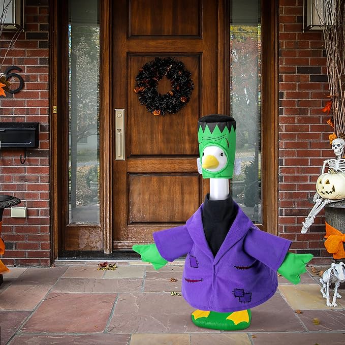 Watayo 2 Pcs/Set Halloween Monster Goose Outfits, Porch Goose Statue Monsters Costume, Purple Lawn Goose Monster Clothes with Hat for 23" Statue Halloween Fall Outdoor Patio Garden Yard Decor