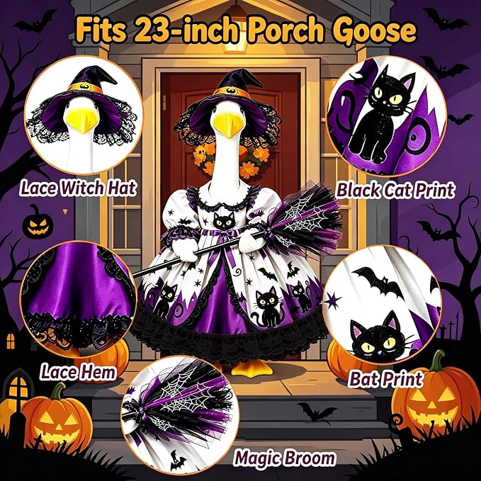 Mtsebmves Pumpkin Wizard Porch Goose Outfit Witch Geese Costume 23-Inch Porch Goose Dress for Yard Lawn Outdoor Garden Patio