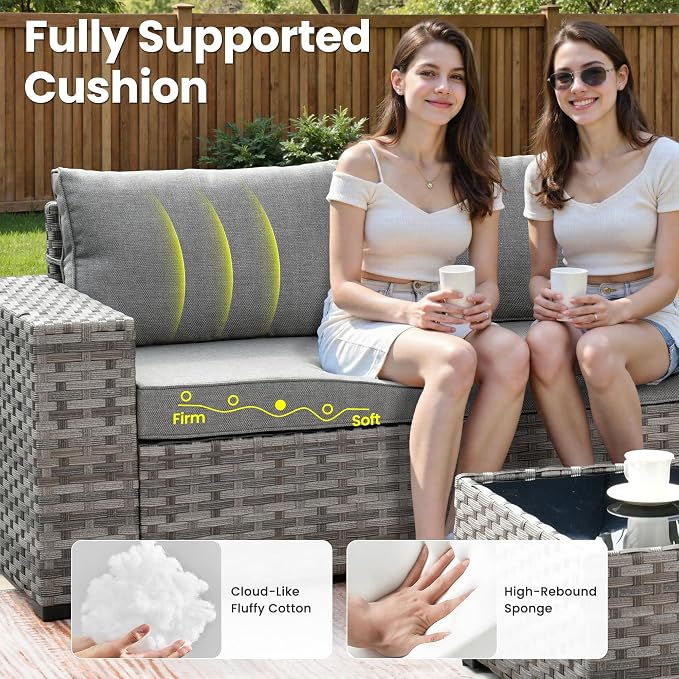 ovios 12 Pieces Patio Furniture Set, Outdoor Wicker Sectional Sofa with Coffee Table Comfy Cushions, Modern Modular Deep Seat Couch Rattan Conversation Set, Dark Grey