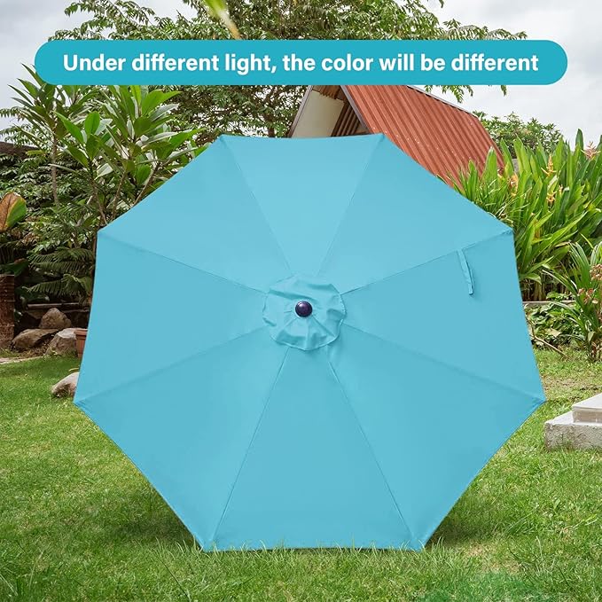 Simple Deluxe 9FT Outdoor Patio Umbrella Table Market Umbrella with Push Button Tilt and Crank, 8 Sturdy Ribs, UV Protection Waterproof for Garden, Lawn, Deck, Backyard, Pool,Turquoise