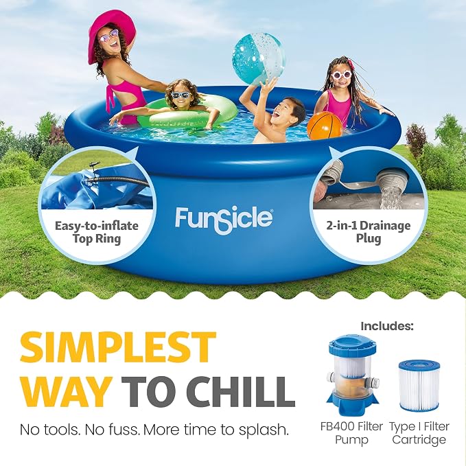 Funsicle Quickset 8' x 30" Round Above Ground Swimming Pool, with FiltraBoost 400 GPH Filter Pump, Type I Filter Cartridge & Repair Patch