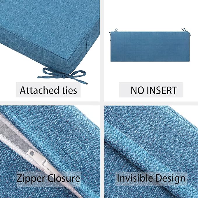 FUNHOME Outdoor Bench Cushion Cover 45 x18 x 3 inch,Water Resistant Cover with Zipper&Ties,Fade-Resistant Slipcover,Patio Porch Swing Cushion Cover Replacement Only,No Insert(Light Blue)