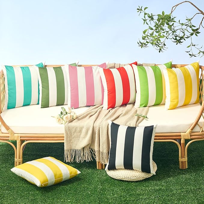 Allorry Outdoor Pillow Covers 16x16 Pink Striped Outdoor Decor JB007H16 | Striped Pillow Covers|for Spring Summer Outdoor Waterproof Garden Patio Furniture Sofa Bed Home Decor