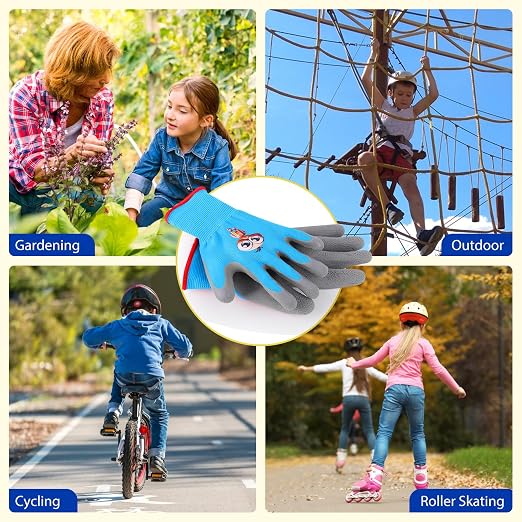 LveSunny Kids Gardening Gloves, 2 Pair Toddler Gardening Gloves, Toddler Boy Garden Gloves, Rubber Non-Slip Safety Work Gloves for Kids, Fishing, Cycling and Gardening Tools (Ages 5-7, Yellow & Blue)
