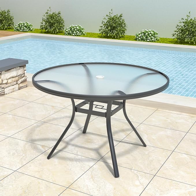 Anmutig 5-Piece Outdoor Patio Dining Set, 40" Round Glass Table with 4 Swivel Rocking Patio Chairs Furniture Set for Kitchen Garden, Backyard, Grey