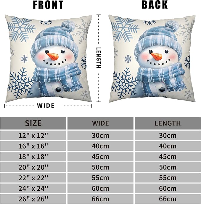 Lovely Blue Snowman Pillow Covers Winter Throw Pillow Case 18x18 Set of 2 Snowflakes Pillowcase Holiday Cushion Case for Living Room Bedroom Couch Sofa