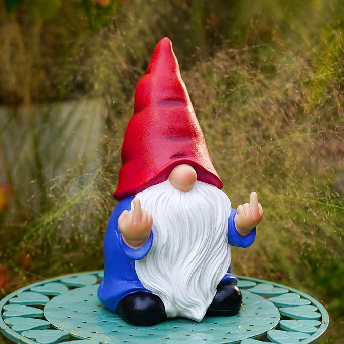 Middle Finger Gnome Statue 12.4in, Large Naughty Garden Gnome Statue Decoration and Lawn Ornament - Funny Garden Gnomes for Outdoor or Home Decor