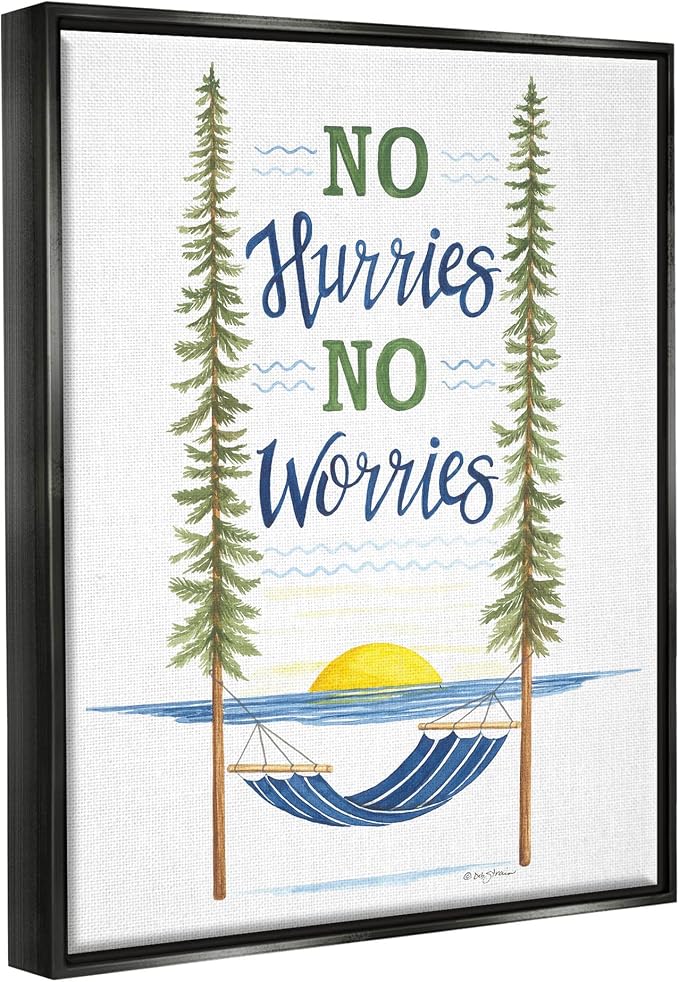 Hammock Scene Coastal Lakehouse Calm, 16 x 20 Inch Canvas in Floater Frame | Stupell Industries · By Deb Strain · Ready to hang · Easy lake house decor · Made in USA