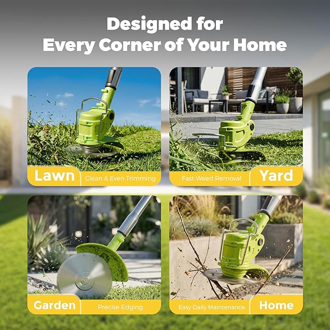 21V Lightweight Electric Weed Eater: All-in-One Cordless String Trimmer Brush Cutter with 2Pack 2.0ah Battery Powered Weed Wacker Set for Small Garden and Yard Lawn Edger Branches Tool for Homeowners