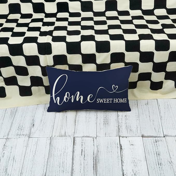 ONWAY Home Sweet Farmhouse Waterproof Throw Pillow Cover 12 x 20 Inch Indoor Outdoor Decorative Cushion Case for Home Sofa Couch Porch Decorations Navy Blue