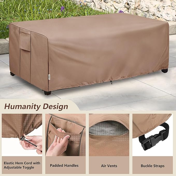 Outdoor Coffee Table Cover,600D Waterproof Patio Rectangular Side Table Covers,48" W x 28" D x 16" H,Outdoor Table Covers Waterproof Rectangle(Brown)
