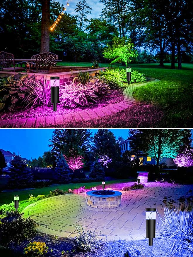 5W RGBW Low Voltage Landscape Pathway Lights with Connectors 12V Outdoor Color Changing Landscape Lighting LED Bollard Path Lights Wired Waterproof Walkway Light for Garden Yard (8Pack)