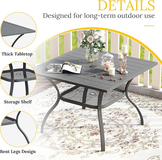 VICLLAX 5 Pieces Patio Dining Set for 4, Outdoor Furniture Set Includes 37.8" Square Outdoor Table and 4 Patio Swivel Chairs for Lawn Garden, Grey Tabletop and Grey Fabric
