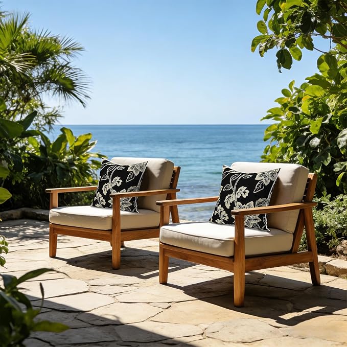 LVTXIII Outdoor Throw Pillows 20x20 Patio Waterproof Square Pillows with Piping Fade Resistant Accent Pillow for Spring Summer Garden Decoration, Set of 2, Elegant Vines Black