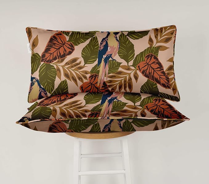 Indoor/Outdoor Polyester Fabric Lumbar Pillow Cover, All-Weather Waterproof Rectangular Cushion Case for Patio Furniture, 12 x 18 Set of 2 - Tropical-17