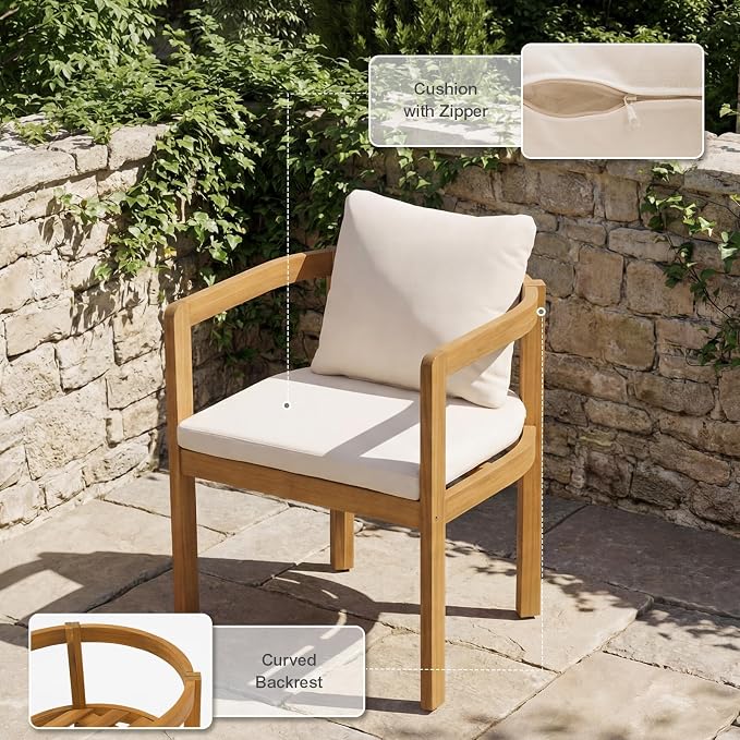 SUNSITT 9-Piece Outdoor Patio Dining Set, 59" - 79" Acacia Wood Expandable Outdoor Table Set and 8 Curved Patio Arm Chairs w/Removable Cushions for Backyard, Porch, Deck