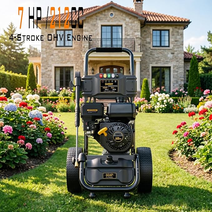 3500 PSI & 2.6GPM Gas Pressure Washer, Heavy Duty Power Washer, 30Ft High Pressure Hose&Soap Tank, 5 Adjustable Nozzles, EPA/CARB/ETL Compliant,Black