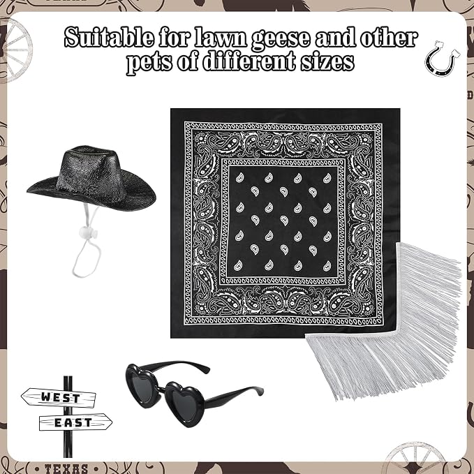 Disco Cowgirl Porch Goose Outfit 23" Cement Goose Statue Fringe Bandana Sunglasses for Summer Lawn Desk Patio Yard(Black)