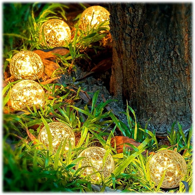 Honoson 3.9 Inch Solar Globe Lights Outdoor - Waterproof Cracked Glass Balls for Lawn Patio Yard Backyard Decorations, Warm White Solar LED Lights with Easy Installation,Durable Design (12 Pcs)