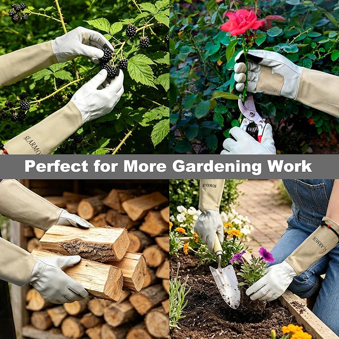 Gardening Gloves for Women Men, Long Thorn Proof Rose Pruning Glove | Womens Long Leather Garden Glove, Heavy Duty Gauntlet, Work Glove for Weeding, Yard Planting, Best Garden Gifts for Gardener