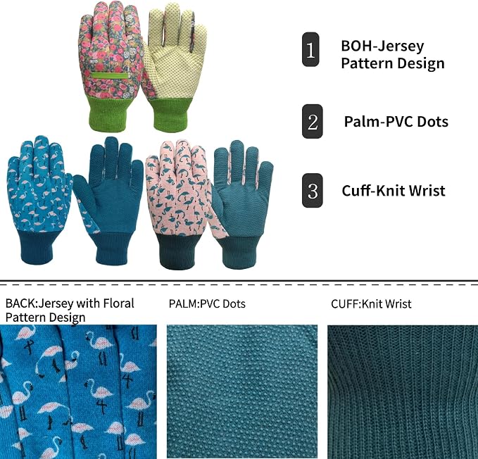 Gardening Gloves for Kids,Toddler,Children,Gift,Cute Pattern,Age3-8 | Canvas,Cute Floral Pattern,Anti-slip Dotted Palm,Soft Knit Wrist,Gardening Gift for Kid,Toddler,Daily Work,Outdoor Activities