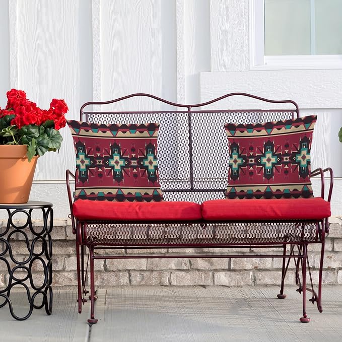 Swono Ethnic Geometric Decorative Throw Pillow Cushion Covers, Native American Style Aztec Pattern Cozy Pillowcase Home Decor Double-Sided Pillow Covers for Home Office Car 18x18 Set of 2, Red
