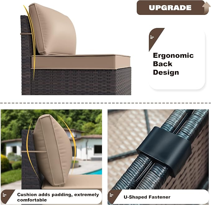 Kurapika 6 Pieces Patio Furniture Set, Rattan Wicker Outdoor Conversation Sets w/4 Inch Cushion and Glass Coffee Table(Sand)