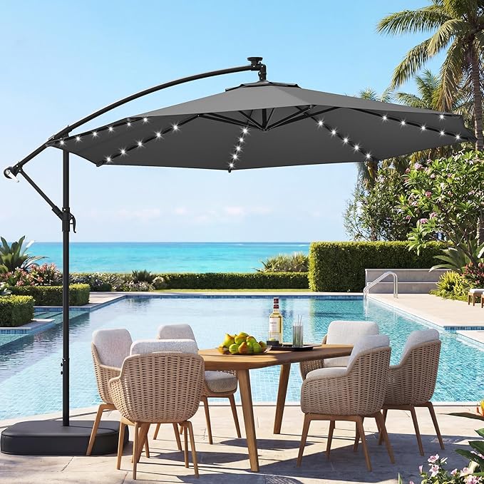 EROMMY 10FT Patio Umbrella, Outdoor Offset Cantilever Umbrella, Infinite Tilt, Crank and Cross Base, UV Protection for Backyard, Lawn, Garden & Pool