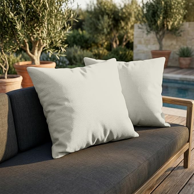 Covers & All Sunbrella Throw Pillows Set of 2, 20 x 20 Inch Square Outdoor & Indoor Cushions with Insert, Fade & UV Resistant Fabric (Canvas Natural)