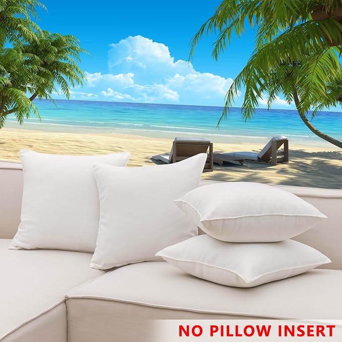 Home Brilliant Outdoor Pillows Covers Waterproof Linen Pillow Covers Bohemian Throw Pillow Covers for Patio Living Room Kid, 4 Pieces, 18 x 18 inches(45cm x 45cm), White
