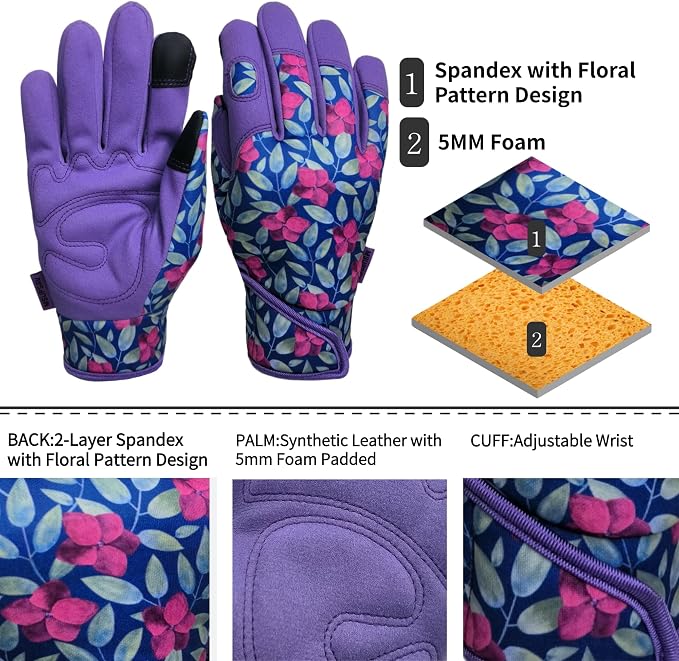 Cute Pattern Gardening Gloves,Thornproof Garden Glove,Gardener Gift | Gardening Gifts for Women,Touchscreen,Tender Thornproof,Cute Pattern,Protection Palm,Machine Washable,Adjustable Cuff