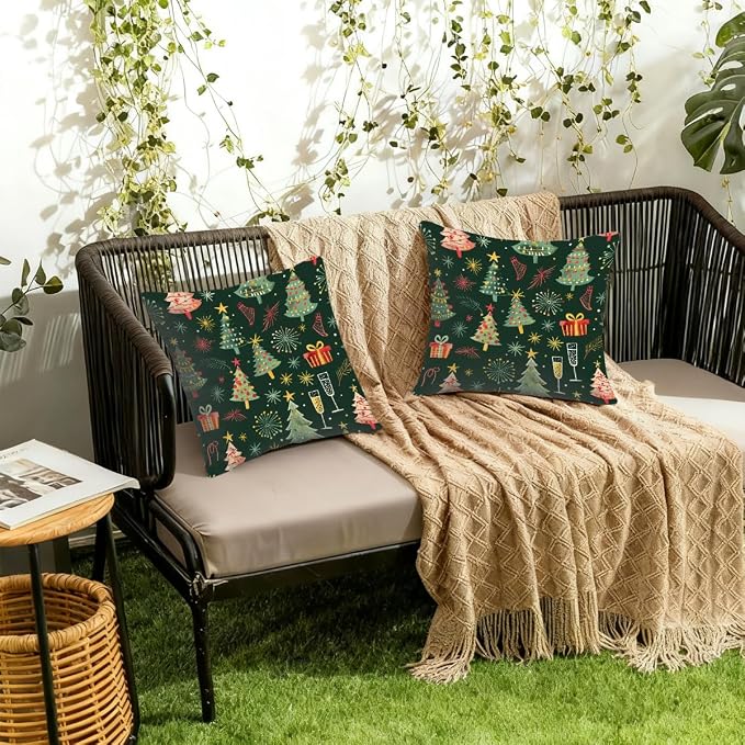 22x22 Inch Outdoor Pillow Covers Set of 2 Waterproof Throw Pillow Covers Decorative Couch Cushion Covers Merry Christmas Tree Square Pillowcases Protectors for Patio Garden Sofa