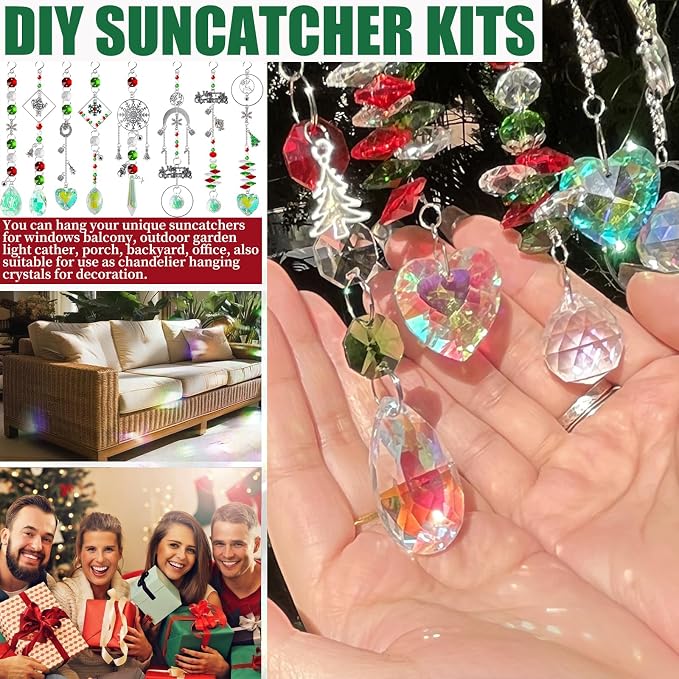 500pcs Sun Catcher Kit, DIY Crystal Craft Hanging Window Christmas Decor | Crystal Suncatcher Kit, DIY Crystal Hanging Prism for Window/Garden, Christmas Tree Decor, Craft Gift for Adult with Tutorial