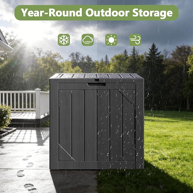 Outdoor Storage Box - 30 Gallon Waterproof Resin Deck Box, Lockable Patio Storage Bench for Package Delivery, Cushions & Garden Tools, UV Resistant (Grey)