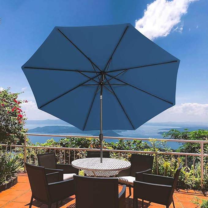 Sundale Outdoor 9FT Patio Umbrella with Sand Bag Umbrella Base, Outdoor Umbrella with Tilt and Crank, Navy