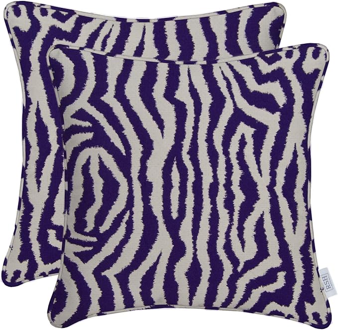 RSH DECOR: Sunbrella Corded Square Throw Pillows Set of 2 | 20" x 20" | Water and Fade-Resistant Performance Fabric | Outdoor Pillow Covers with Down-Alternative Inserts | Purple Bengal