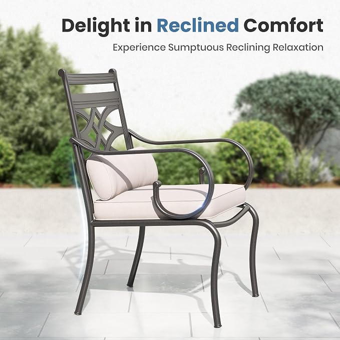 PHI VILLA Patio Dining Set, Square Metal Table | Metal chairs, Beige, Cushions, E-coated